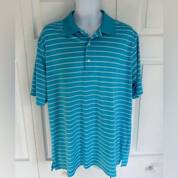 Greg Norman Golf Polo Shirt Striped Short Sleeve Size Large Blue Play Dri - Picture 1 of 9